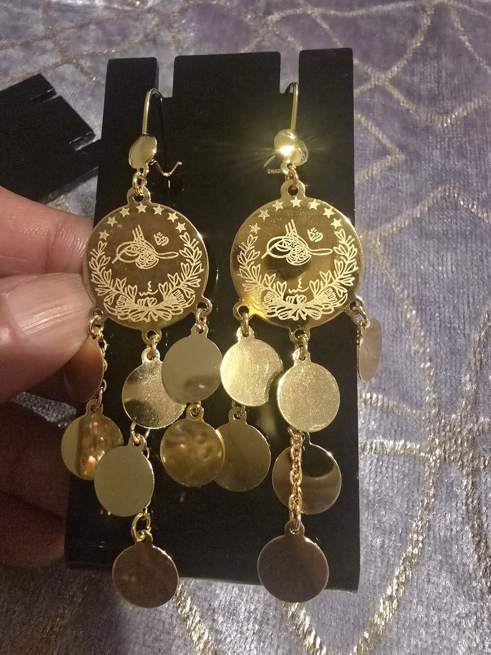 22kgp Dubai Jewelry Gold-Tone Filigree Disc Drop Earrings - Gold - Picture 2 of 6